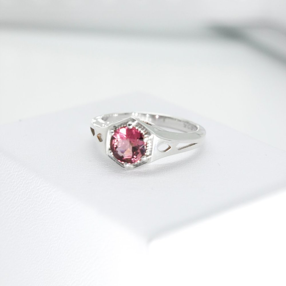 SALE Genuine Silver Ring with Genuine Pink Tourmaline - HM-PT-SIL